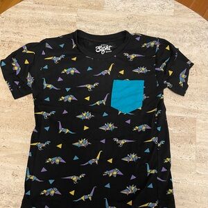 Eighty Eight Black Dinosaur Print Kids Tee with Blue Pocket